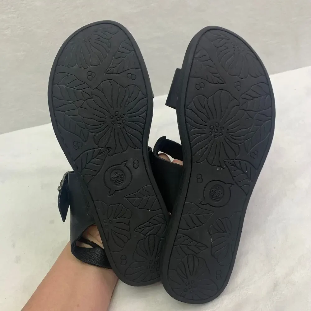 Born Womens Sz 9 Selway Black Sandals Silver Buckle Double Slingback Cushion